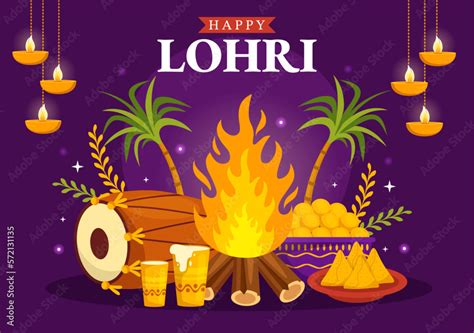 Happy Lohri Festival of Punjab India Illustration with Playing Dance ...