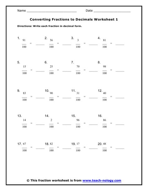 Decimal To Fraction Practice