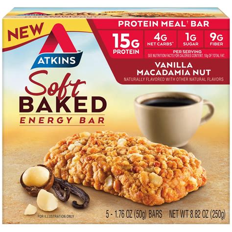 Atkins Protein Rich Meal Bar Soft Baked Vanilla Macadamia Nut Bar Keto Friendly 5 Count