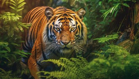 Majestic Bengal Tiger Staring Wild Beauty In Nature Pattern Generated