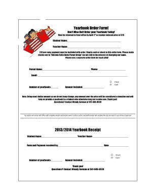 Fillable Online Yearbook Order Form 2013 2014 Yearbook Receipt Fax