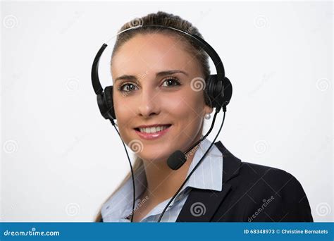 Portrait Of Happy Smiling Cheerful Support Phone Operator In Headset