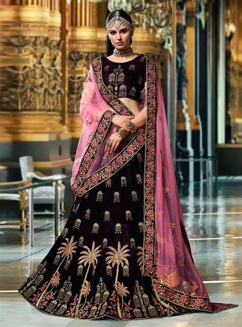 Wine Color Velvet Wedding Lehenga Choli 1108 Bridal Lehenga Online