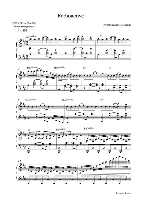 Imagine Dragons Radioactive Piano Sheet Sheets By Pianella Piano