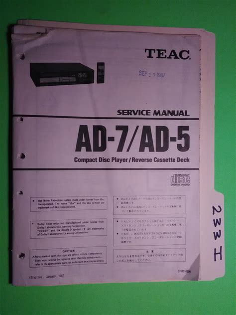 Teac Ad 7 Ad 5 Service Manual Original Repair Book Stereo Cd Player