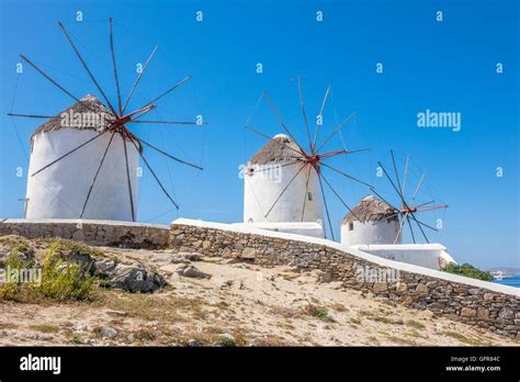 Traditional Greek Windmills Mykonos Greece Stock Photo Alamy