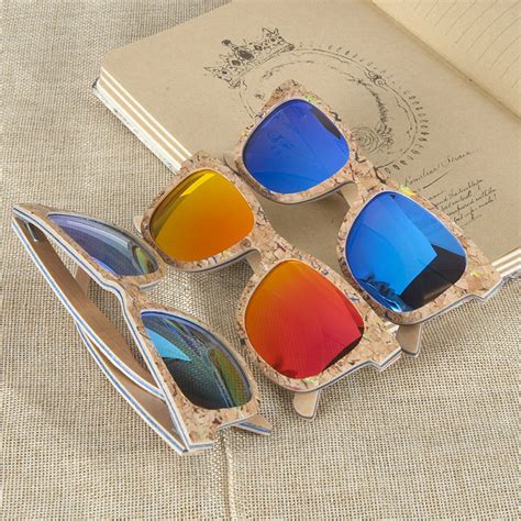 Square Wood Frame Sunglasses Wood T Box Blue Yellow Green