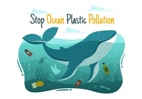 Stop Ocean Plastic Pollution Vector Illustration With Trash Under The