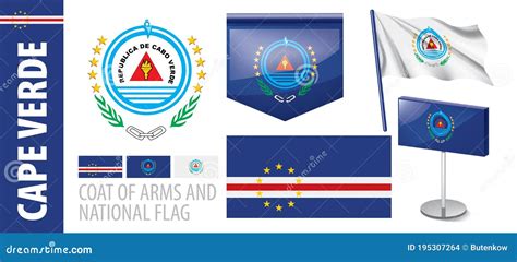 Conjunto Vetorial Do Escudo E Bandeira Nacional Do Cabo Verde