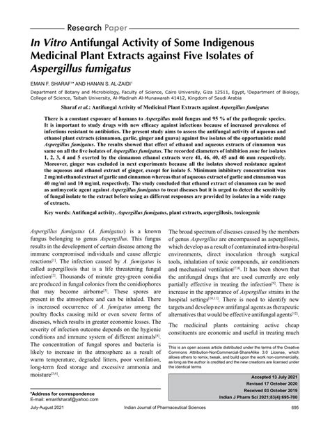 Pdf In Vitro Antifungal Activity Of Some Indigenous Medicinal Plant