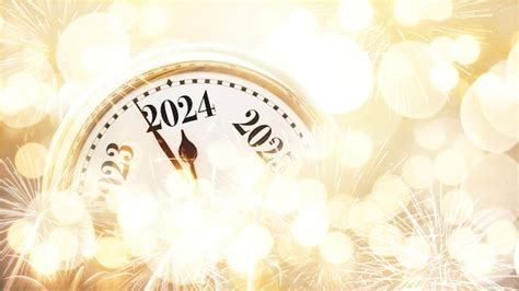 Orologio D Oro Vintage Indica Il Capodanno Del 2024 Su Uno Sfondo Bokeh