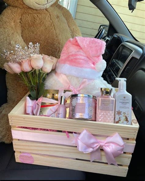 Cute Pink Birthday Gift Basket With Teddy Bear