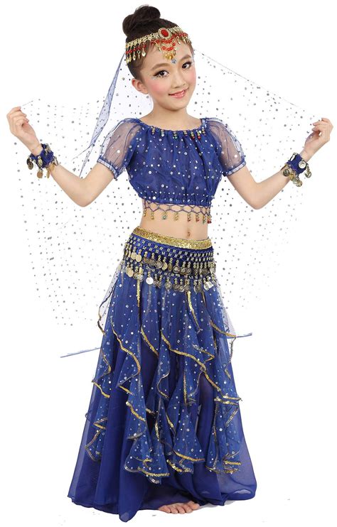 Girls Belly Dance Top Skirt Set Halloween Costume With Head Veilwaist