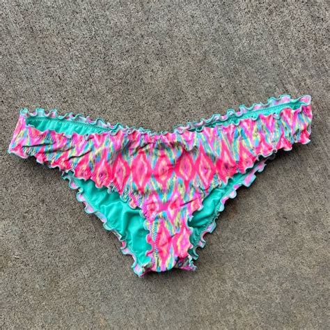 Shade Shore Swim Shade Shore Neon Pink Southwestern Scrunch Ruffle Bikini Bottoms Large