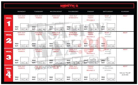 Printable Insanity Workout Wall Calendar Month 2