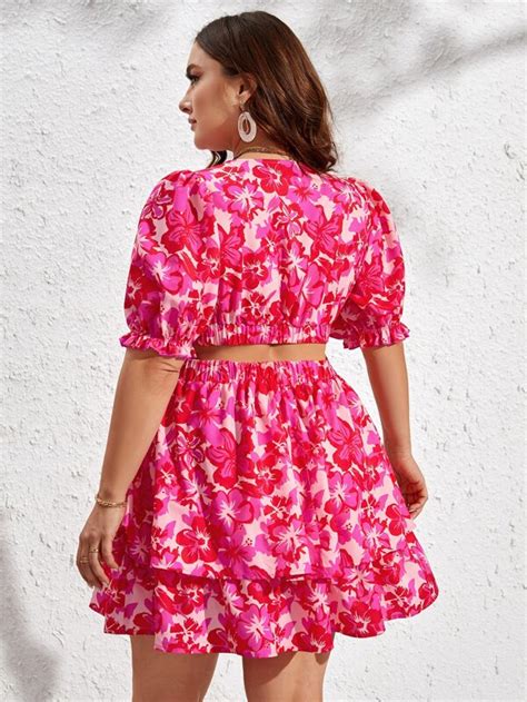 Shein Vcay Vestido Con Estampado Floral De Cintura Con Abertura De