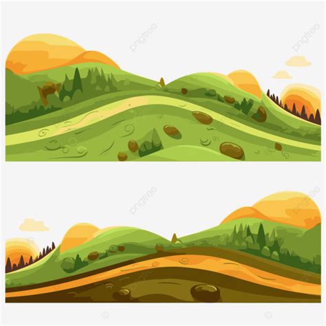 Rolling Hills Clipart Set Of Cartoon Landscape With Trees And Hills In