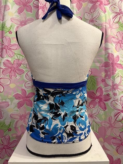 Blue And White Floral Bikini Halter Top PLEASE Depop