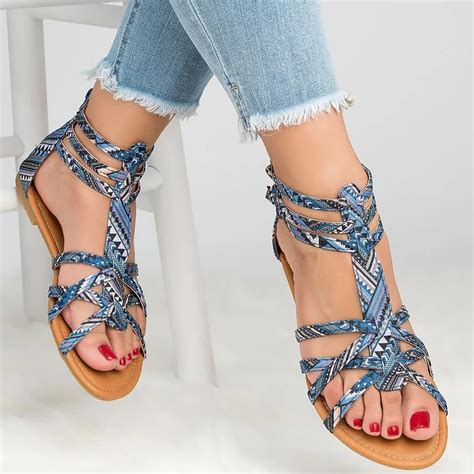 Big Size 42 43 Flat Sandal Women Summer Zipper Canvas Sandals Female ...