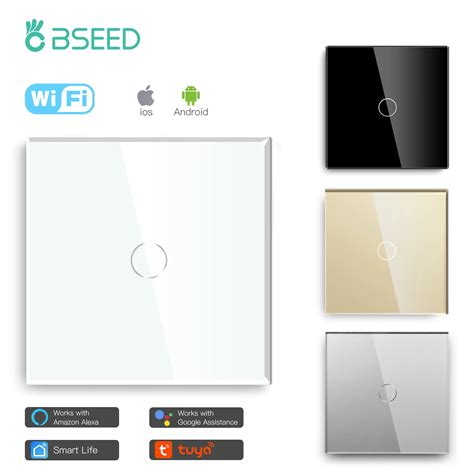 Bseed Smart Eu Uk 1 Gang 1way Touch Wifi Light Switch Grey White Black Smart Switches Tuya Alexa