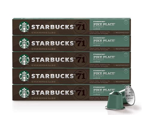 5 Pack Of 10 Capsules Starbucks By Nespresso Pike Place Roast Lungo 50 Count Single Serve