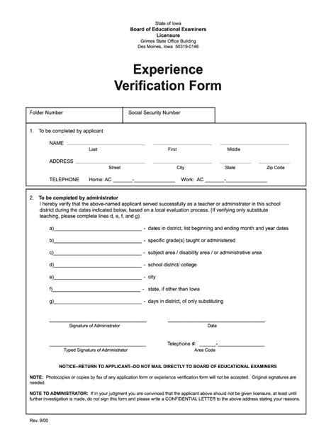 Fillable Online Davenportdiocese Experience Verification Form State Of