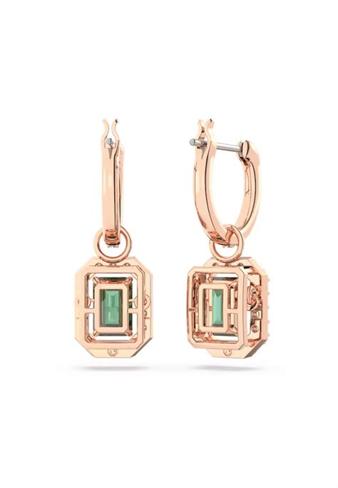 Buy Swarovski Millenia Drop Earrings Octagon Cut Green Rose Gold Tone