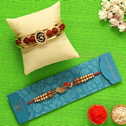 Om Rudraksha Rakhi Red Peacock Designer Rakhi Singapore Gift Om