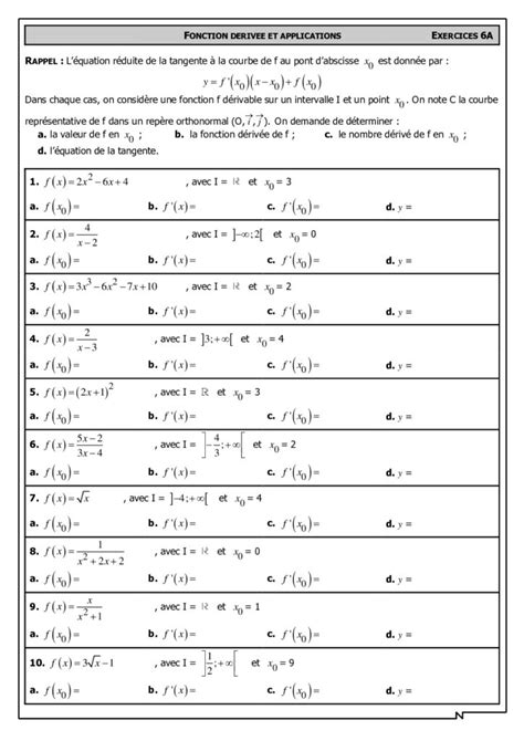 La dérivation Maths 1ère S exercices corrigés Dyrassa