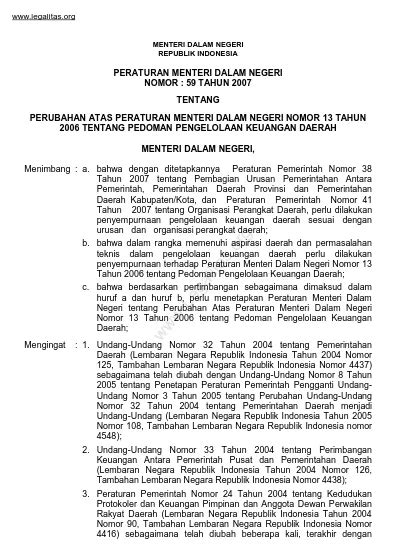 Peraturan Menteri Dalam Negeri Nomor Tahun Tentang