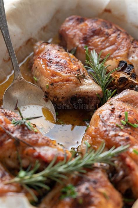 Roasted Grilled Or Smoked Chicken Carved Into Pieces Stock Image