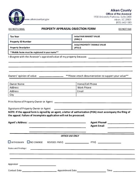 2020 2024 Sc Property Appraisal Objection Form Aiken County Fill Online Printable Fillable