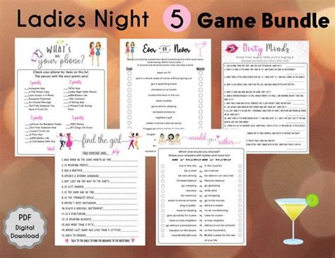 5 Ladies Night Game Bundle Fun Printable Ladies Party Games Fun Girls