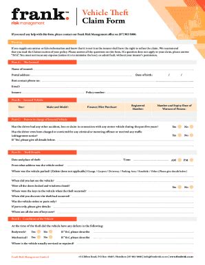 Fillable Online Vehicle Theft Claim Form Fax Email Print Pdffiller