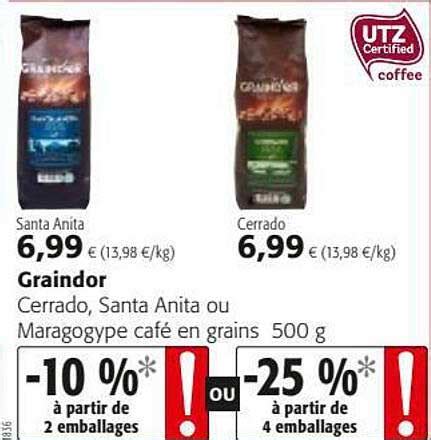 Promo Caf En Grains Cerrado Santa Anita Ou Maragogype Graindor Chez