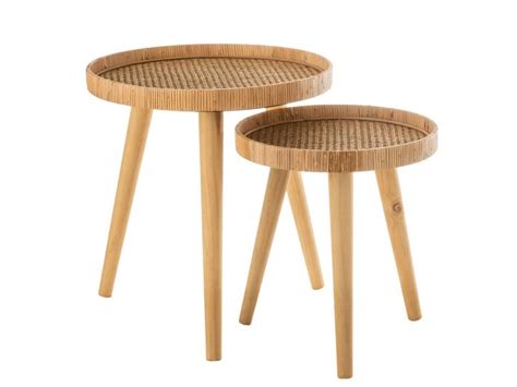 Set De 2 Tables D Appoint Ronde En Rotin Naturel Rondine Conforama