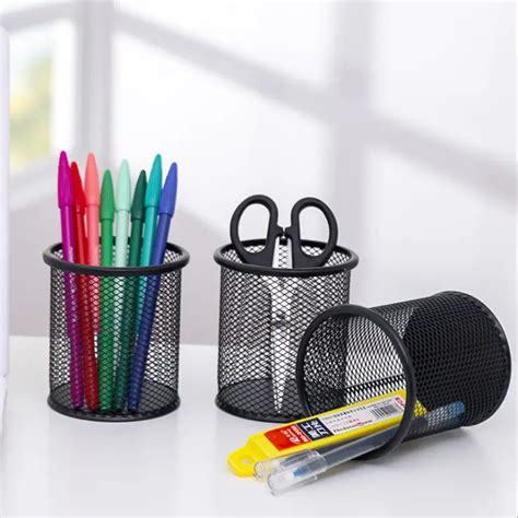 Maxi Mesh Pen And Pencil Holder Round Metal Mesh Design Desk Organizer Compartments For More