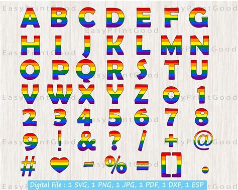 Lgbt Alphabet And Numbers Svg Lgbt Pride Font Svg Gay Pride Alphabet