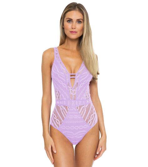 Becca Swim Womens Color Play Plunge One Piece Swimsuit Iris At