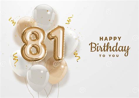 Happy 81th Birthday Gold Foil Balloon Greeting Background Stock Vector