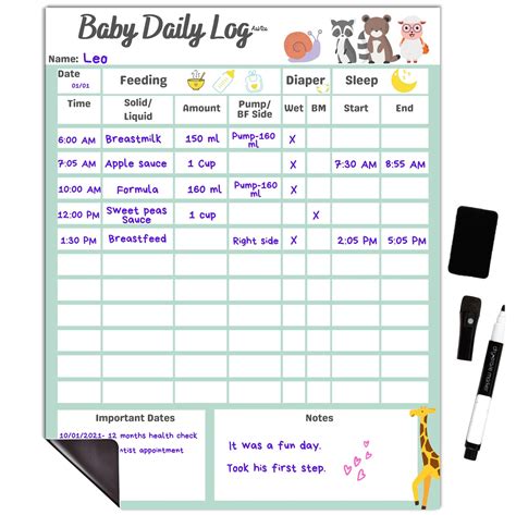 Diaper Change Log Sheet