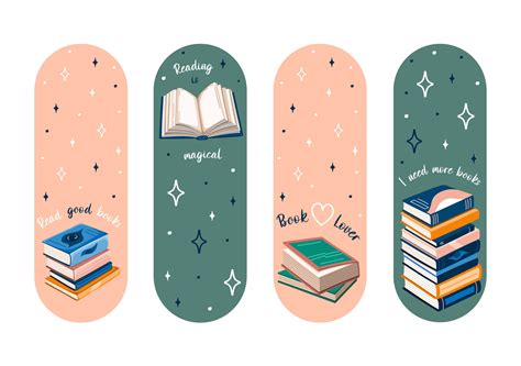 Cute Bookmarks Set Of Paper Bookmark Templates For Book Lovers Vertical Postcards Vector