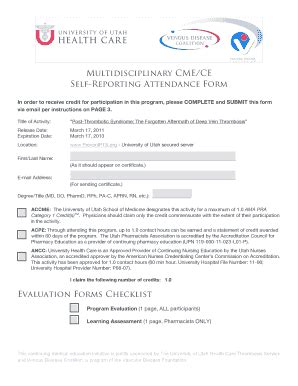 Fillable Online Medicine Utah Evaluation Forms University Of Utah