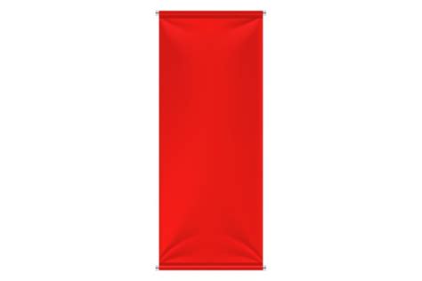 Hanging vertical banner mockup. Realistic red textile