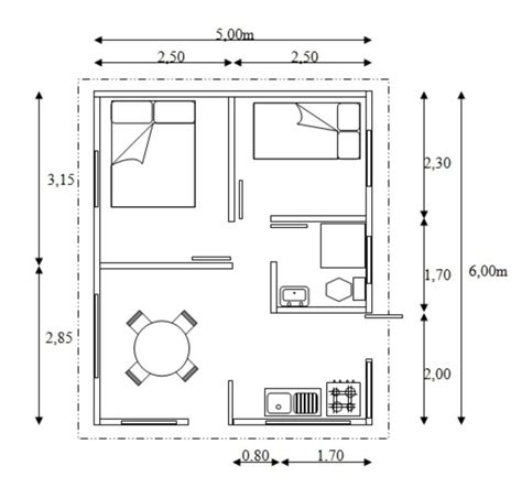 Tradicional Plano De Casa De 43 5 M2 Con 2 Dormitorios Building Plans