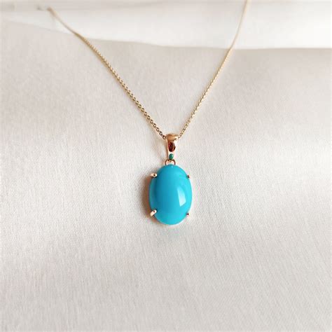 Natural Arizona Turquoise Pendant 14k Solid Yellow Gold Turquoise