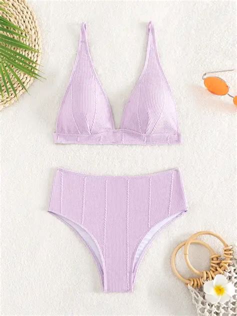 Plain Bikini 2023 Women High Waist Swimsuit Solid Padded Swimwear Female Bathers BathingSwimming