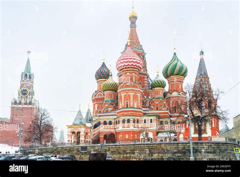 St Basils Cathedral On Red Square In Winter Moscow Russia Scenery