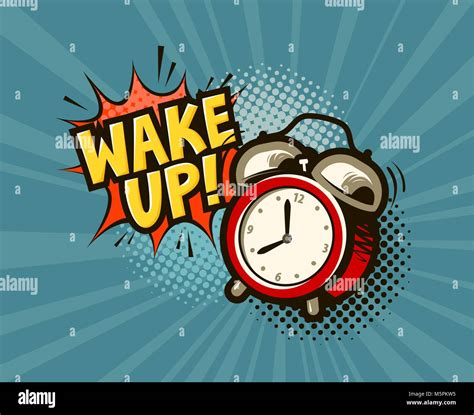 Wake Up Banner Alarm Clock In Pop Art Retro Comic Style Cartoon