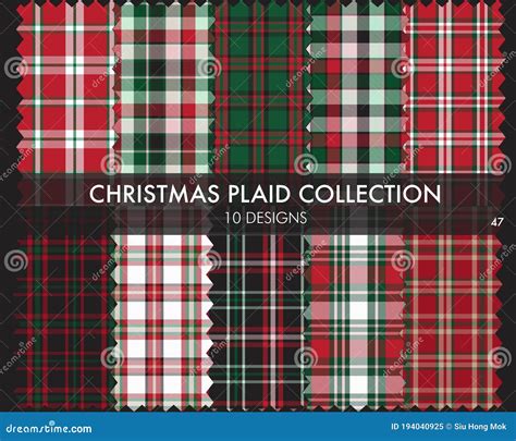 Christmas Plaid Tartan Seamless Pattern Collection Stock Vector